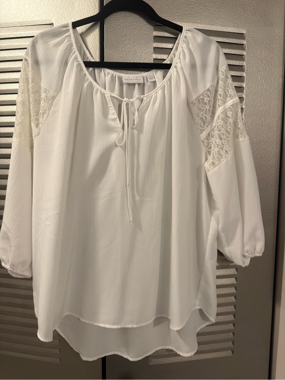Women's White Lace-Inset Peasant Blouse